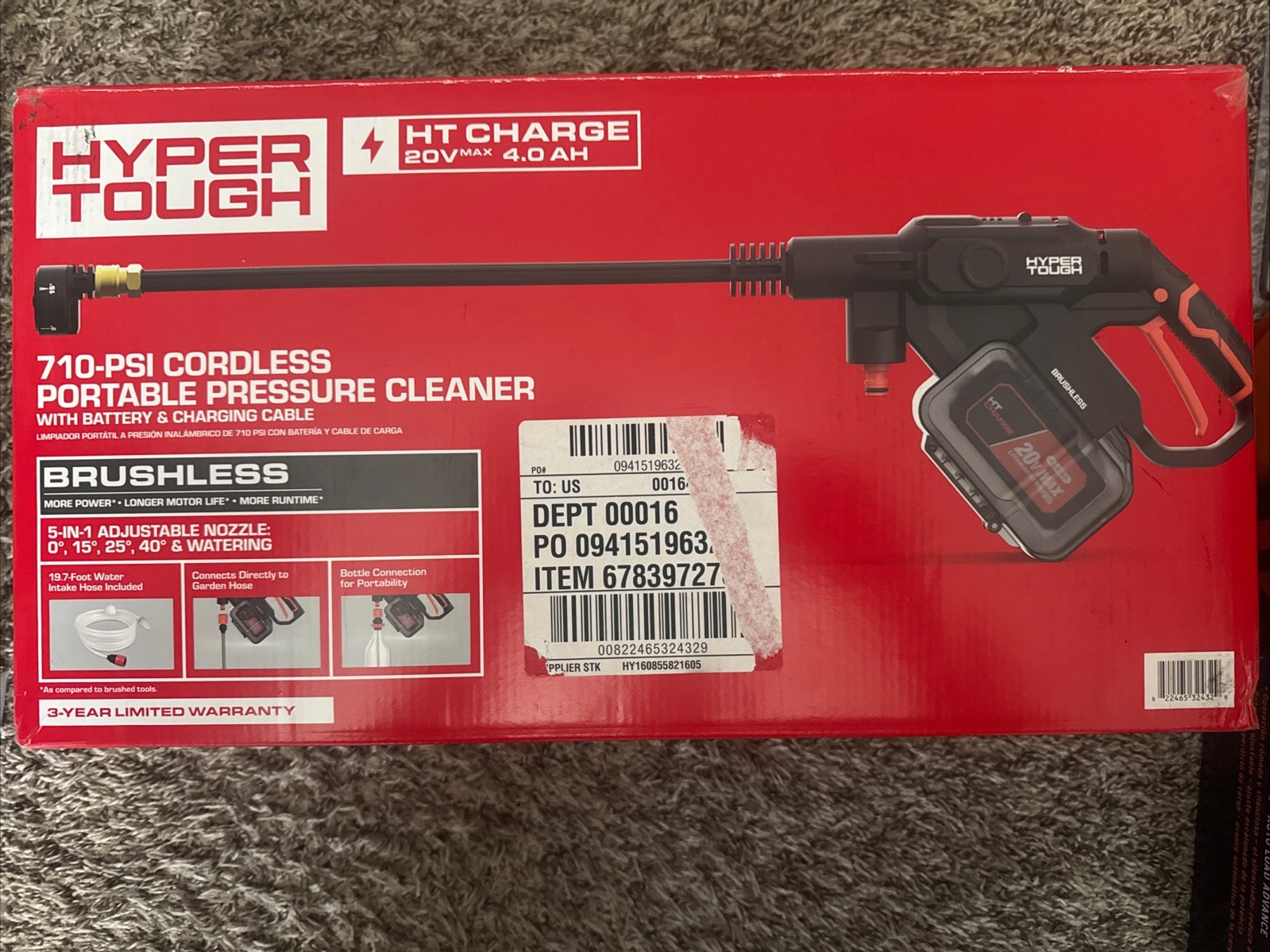 Hyper Tough 710 PSI 20V Brushless Cordless Porta Pressure Cleaner W/ 2nd Battery