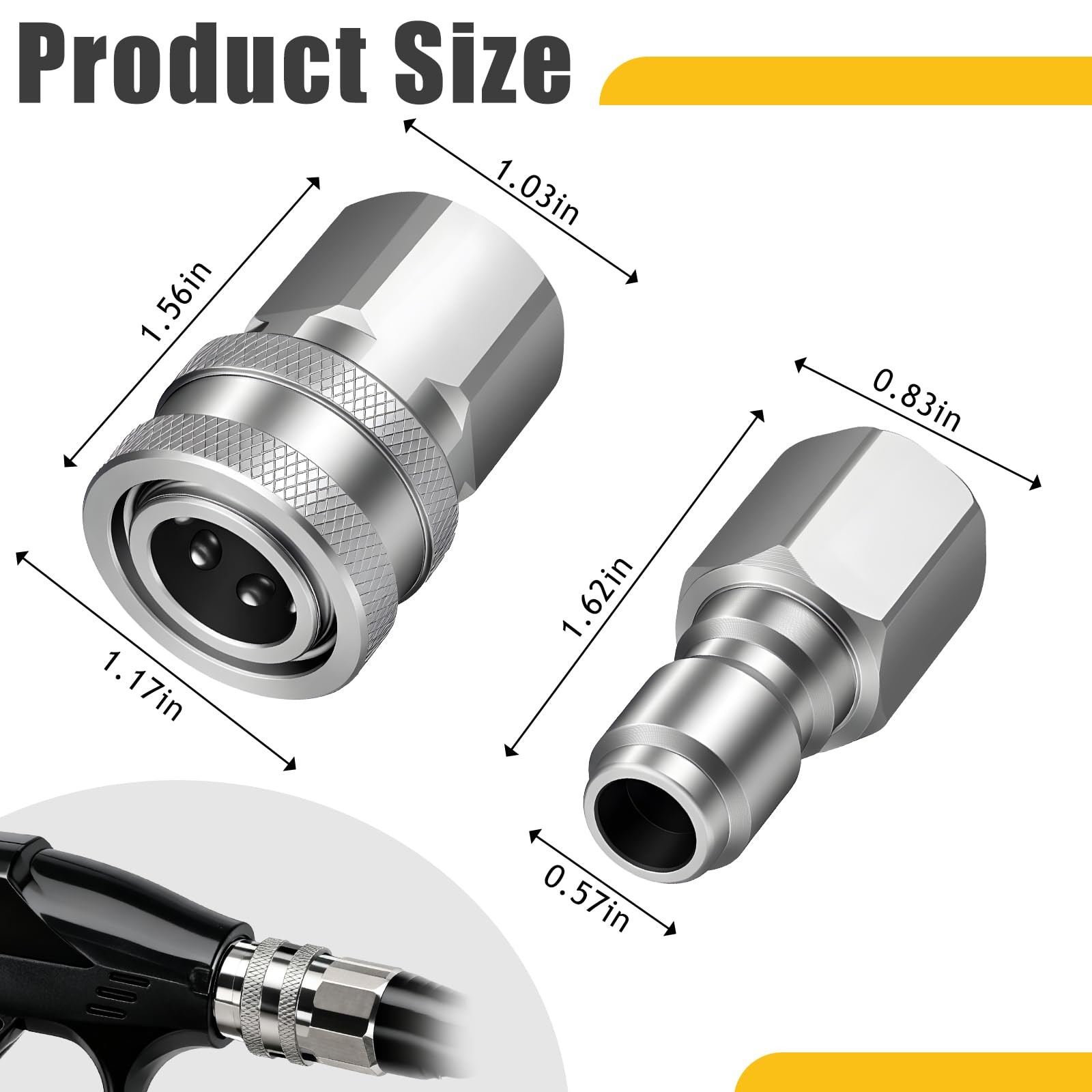 3/8 Inch Stainless Steel Quick Connector Kit Pressure Washer Adapter 4 Sets