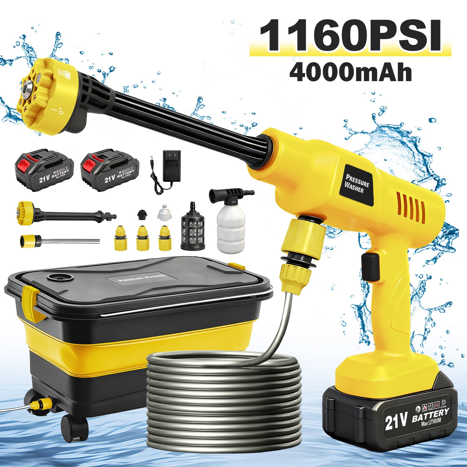 Cordless Pressure Washer Battery Powered 1160PSI Cordless Power Washer 6in1 4L