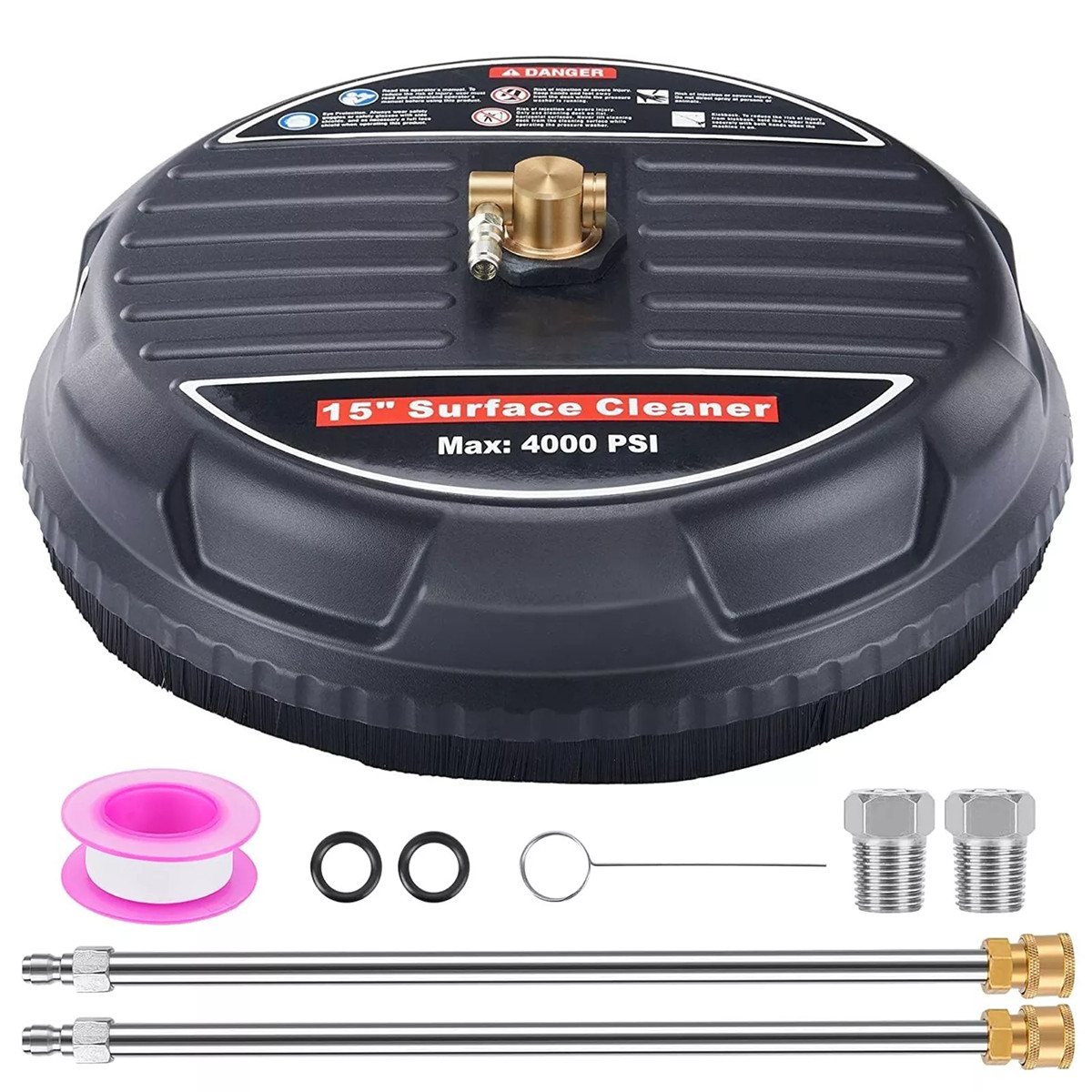 15″ Pressure Washer Surface Cleaner 4000 PSI +2 Extension Wand For Deck & pool