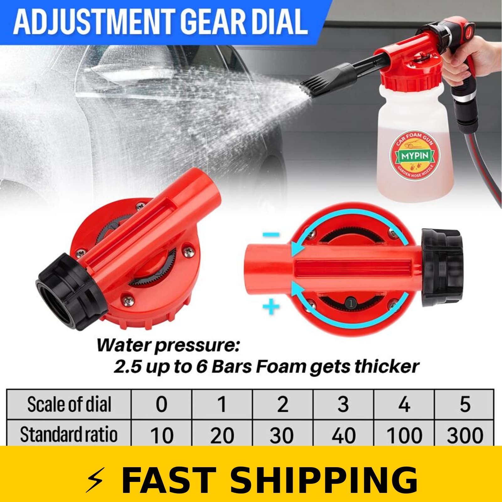 MYPIN Car Wash Foam Gun 16 in 1 with Adjustable Dial for Cleaning