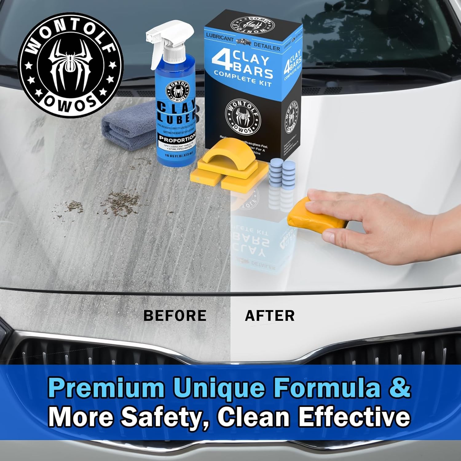 Car Clay Bars Auto Detailing Kit with Lubricant Spray Bottle Towel