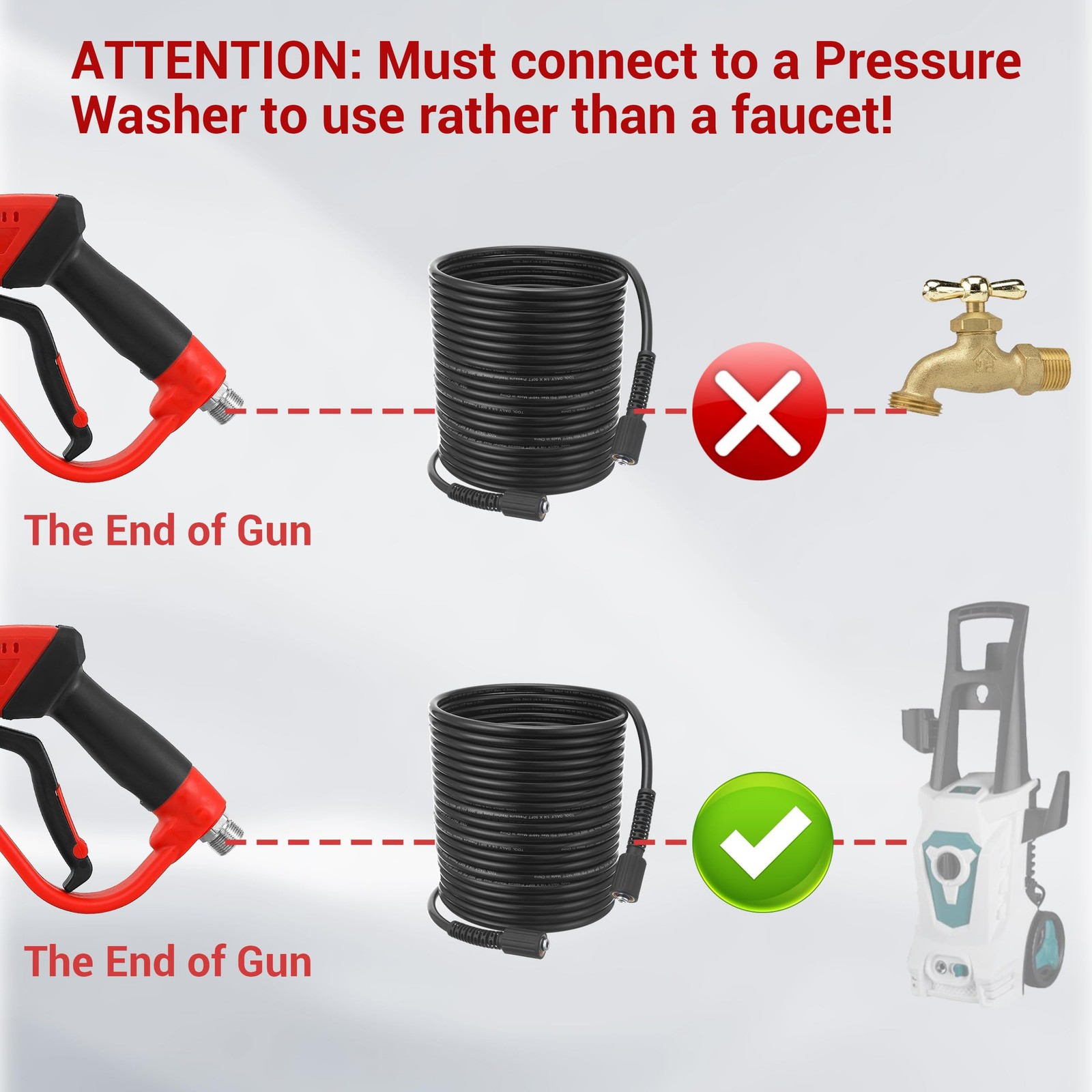 Pressure Washer Gun Hose Kit 50FT Wand Extension 5 Nozzle M22 3600 PSI