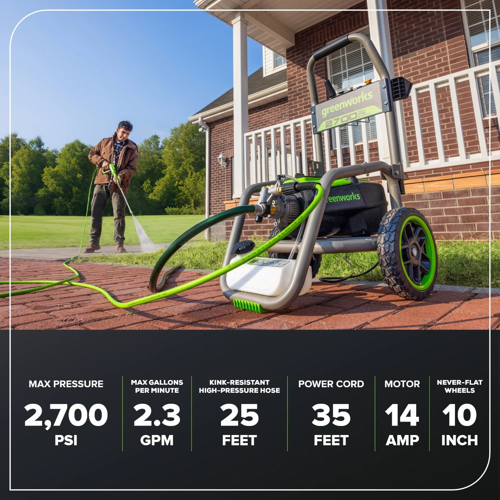 Greenworks 2700 PSI 1.2 GPM Cold Water Electric Pressure Washer