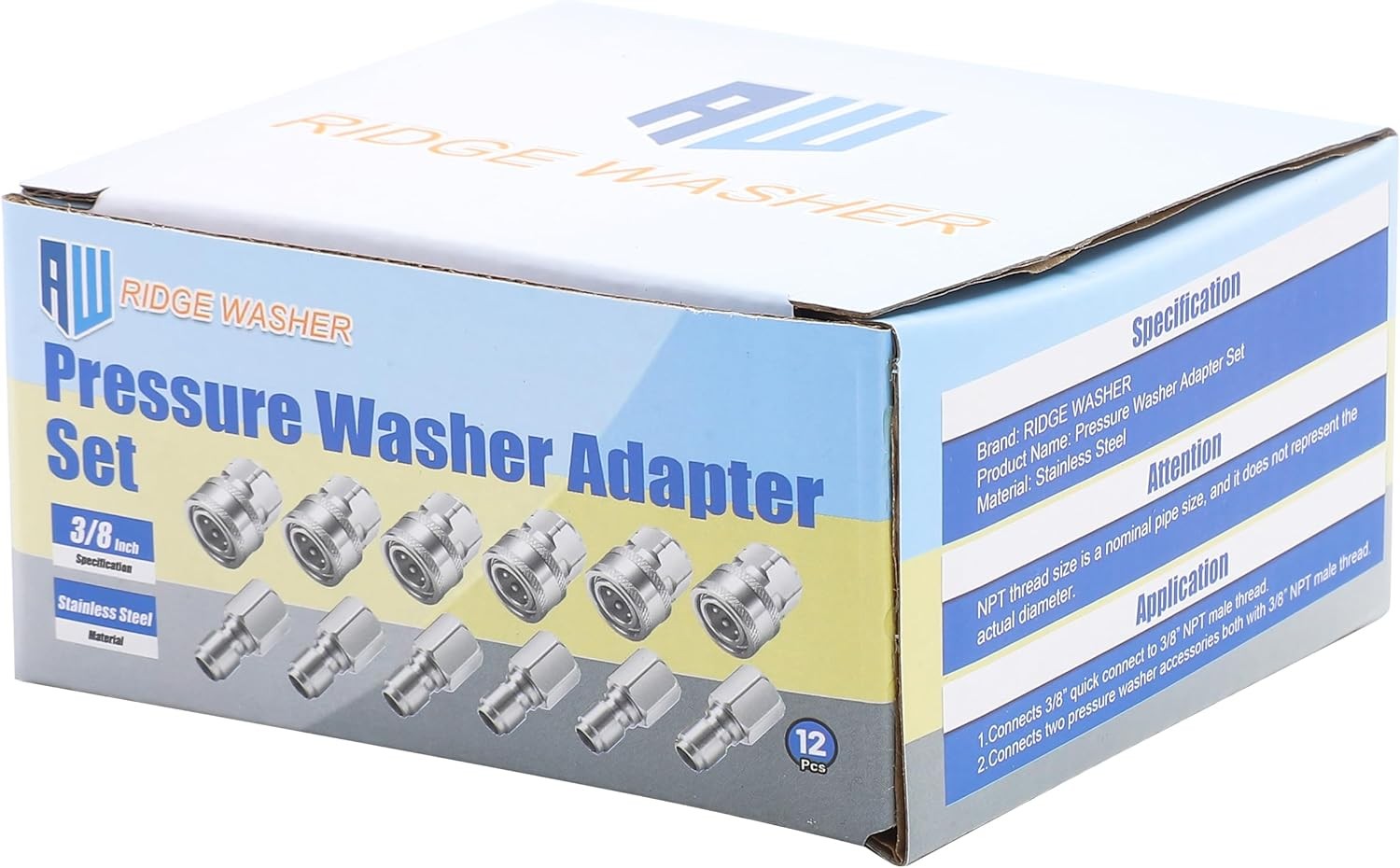 RIDGE WASHER 3/8″ Pressure Washer Quick Connect Kit, Stainless Steel Power Washe