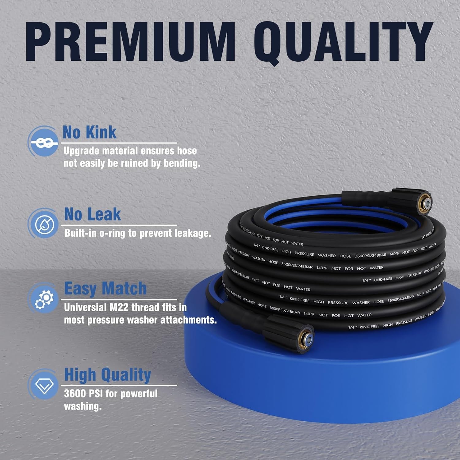 Replacement Pressure Washer Hose 25ft 3600 PSI Kink Resistant M22-14mm