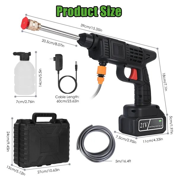 Portable Electric Pressure Washer 300W 27Bar Cordless for Car Bike Patio Garden