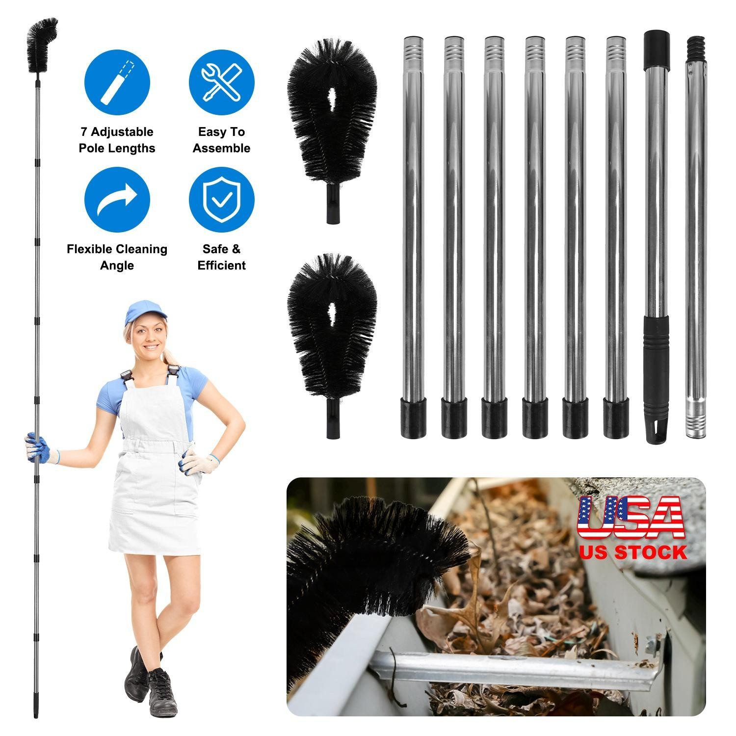 10.5FT Gutter Cleaning Brush w/ Telescoping Handle Rain Cleaner Extendable Tool