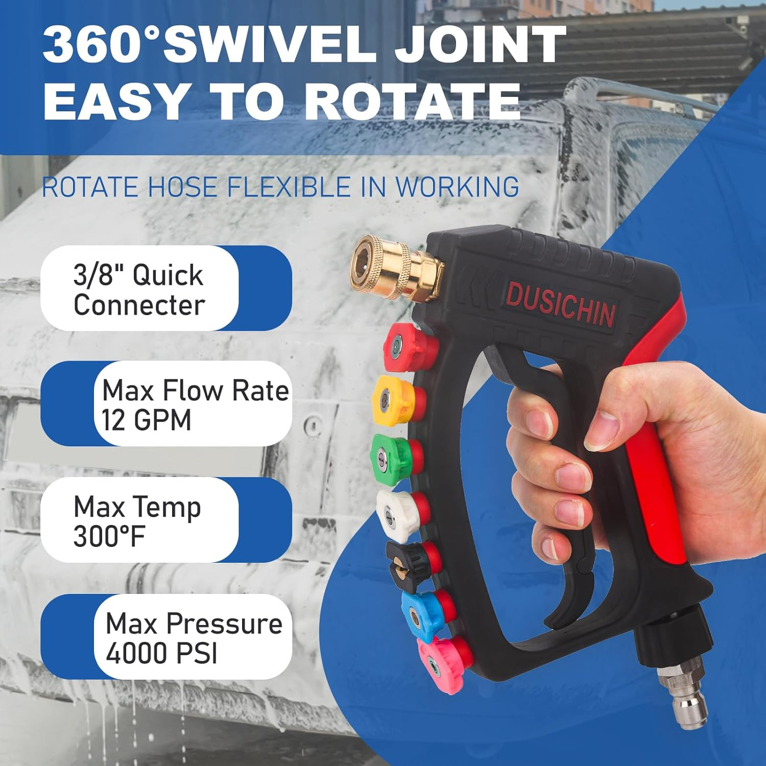 Pressure Washer Trigger Handle 4000 PSI, 1/4″ Quick Connect, M22 14mm/15mm