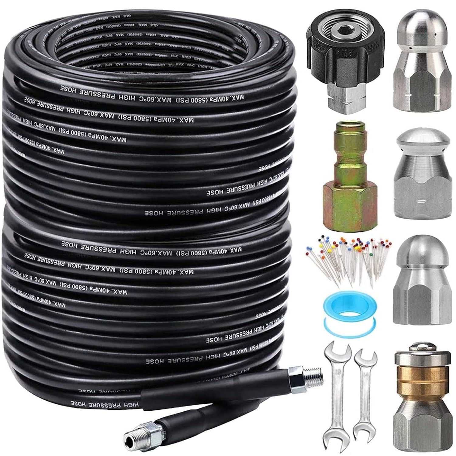 200FT Sewer Jetter Kit for Pressure Washer, 5800PSI Drain Cleaner Hose 1/4 In…