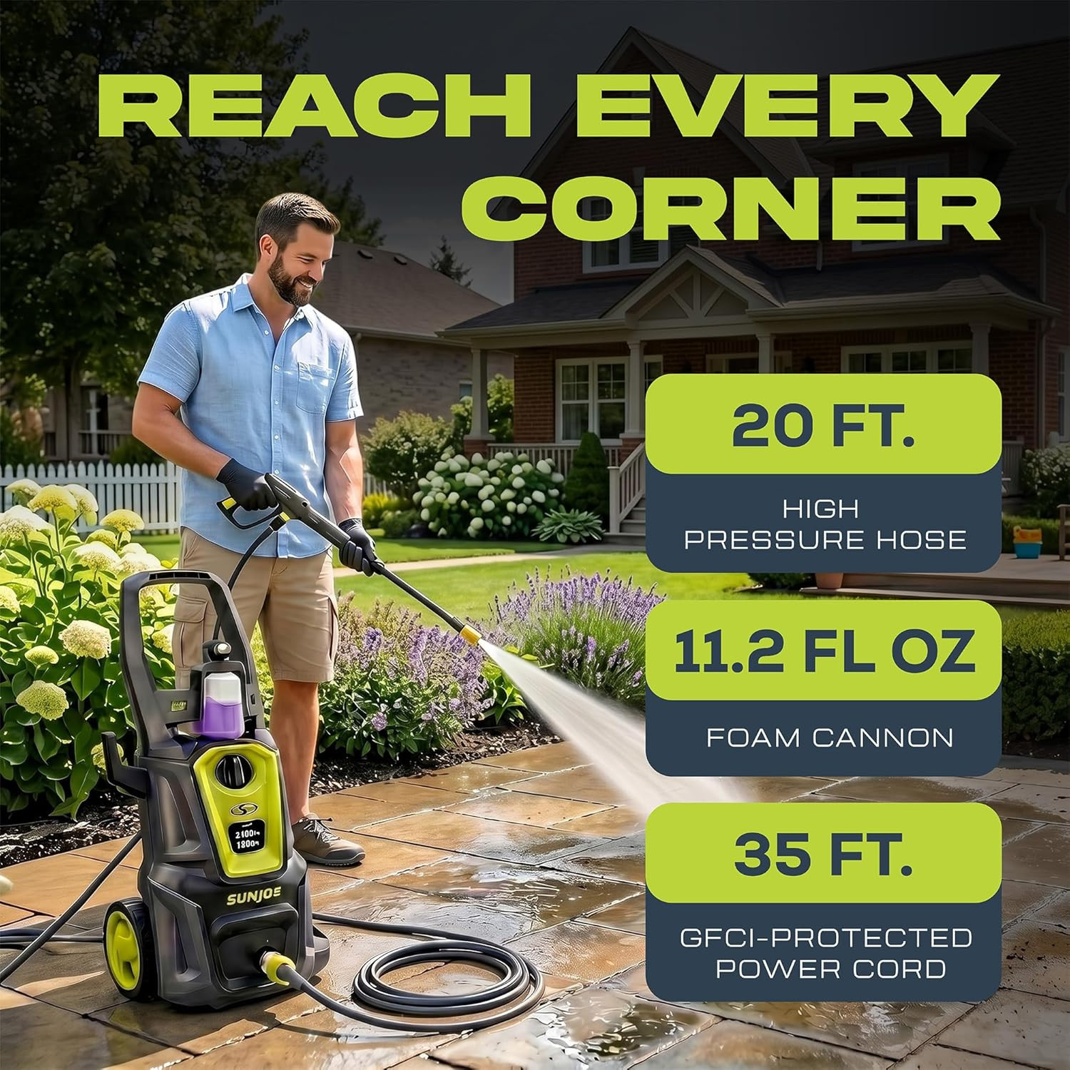Electric Pressure Power Washer W/Foam Cannon & Extension Wand, 1600 PSI (PWMA Ce