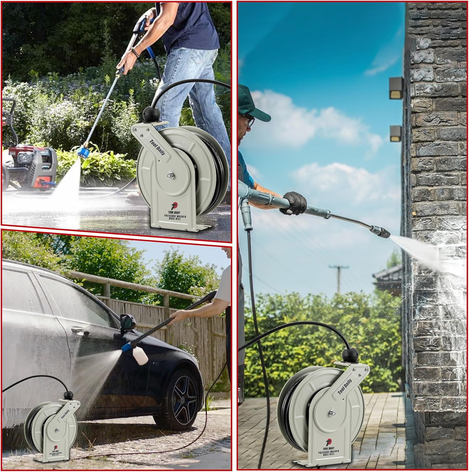 Retractable Pressure Washer Hose Reel, 1/4” X 60 FT Heavy Duty Power Washer Reel