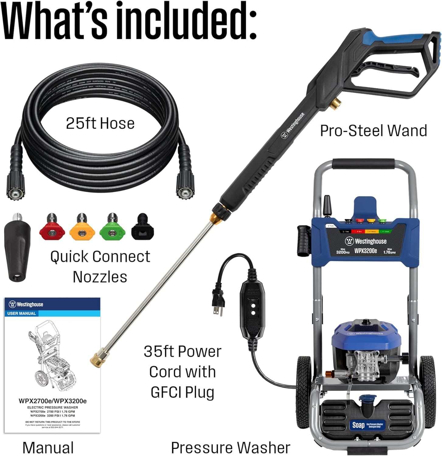 Westinghouse WPX3200e 3200 PSI Electric Pressure Washer with 5 Nozzle Set