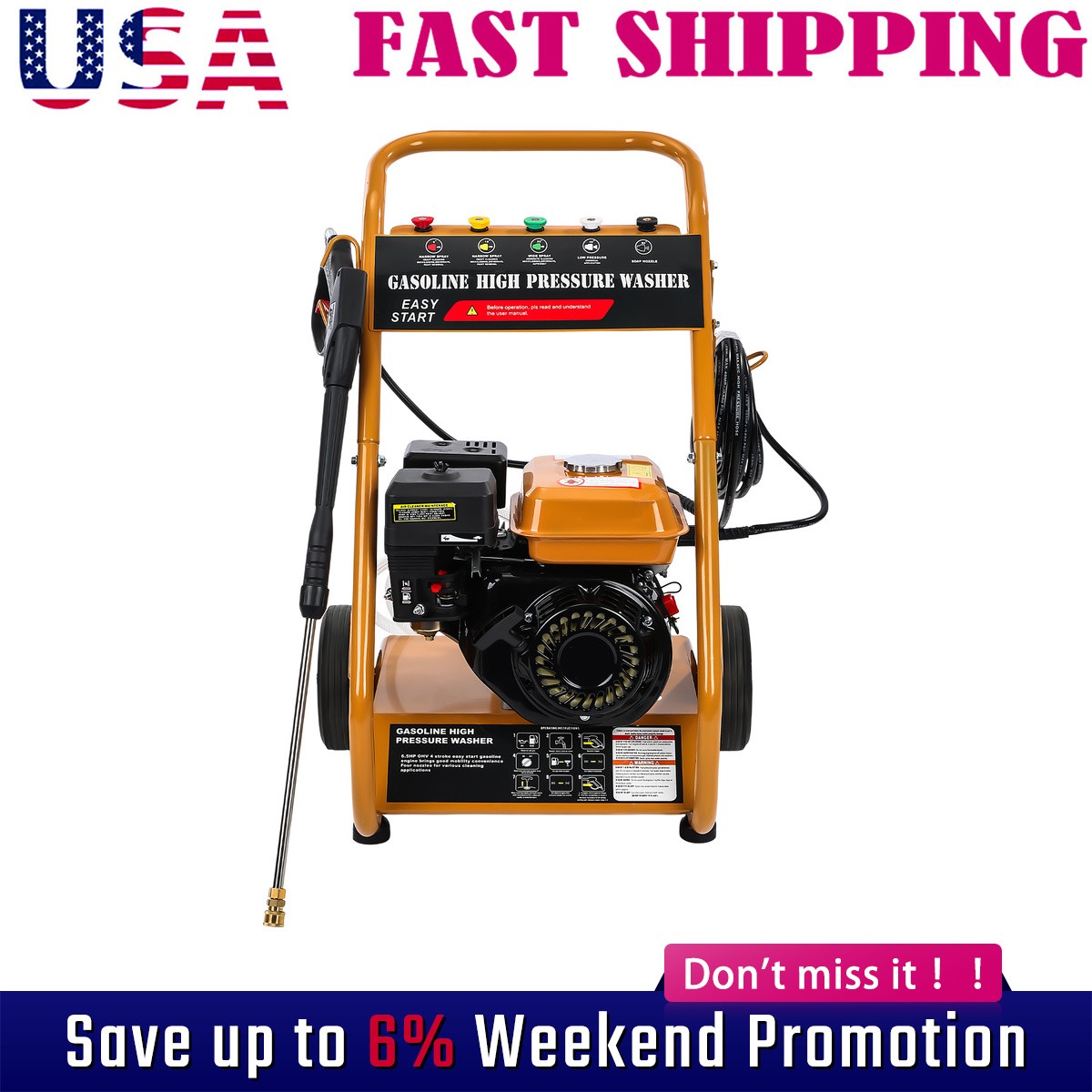 Gas Pressure Washer Gas Powered Washer 3950 PSI 2.6 GPM 212cc 5 Nozzles