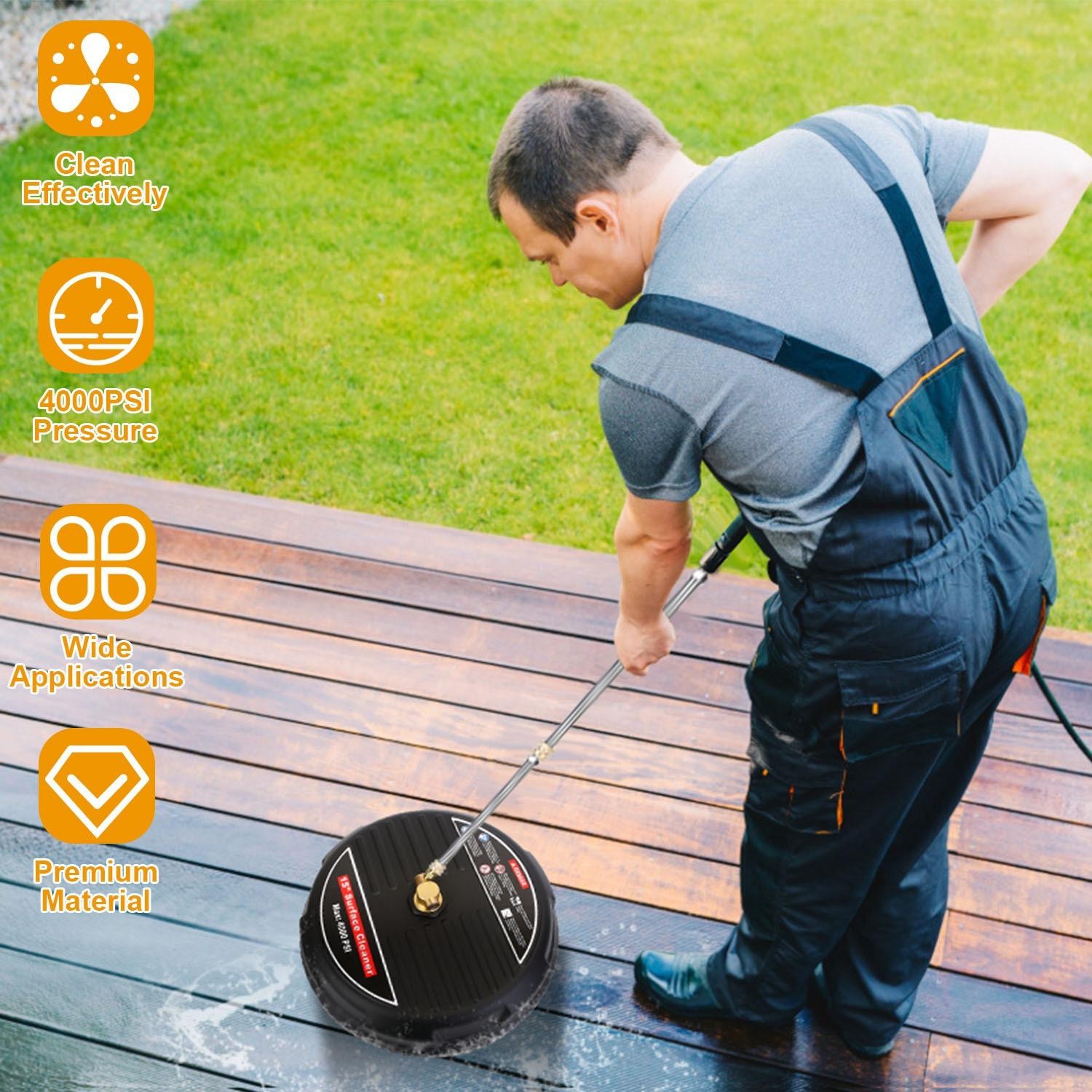 15″ High Pressure Flat Surface Cleaner 4000PSI Disc Power Washer Broom w/ 2 2 x