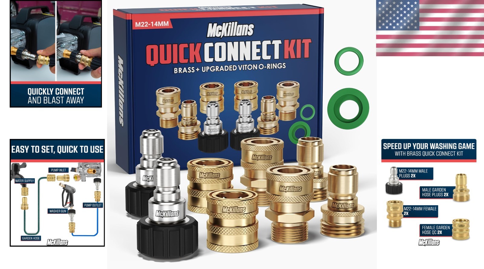 Brand New Pressure Washer Brass Quick Connect Kit – 14mm, 3/8″ Male Female, M…