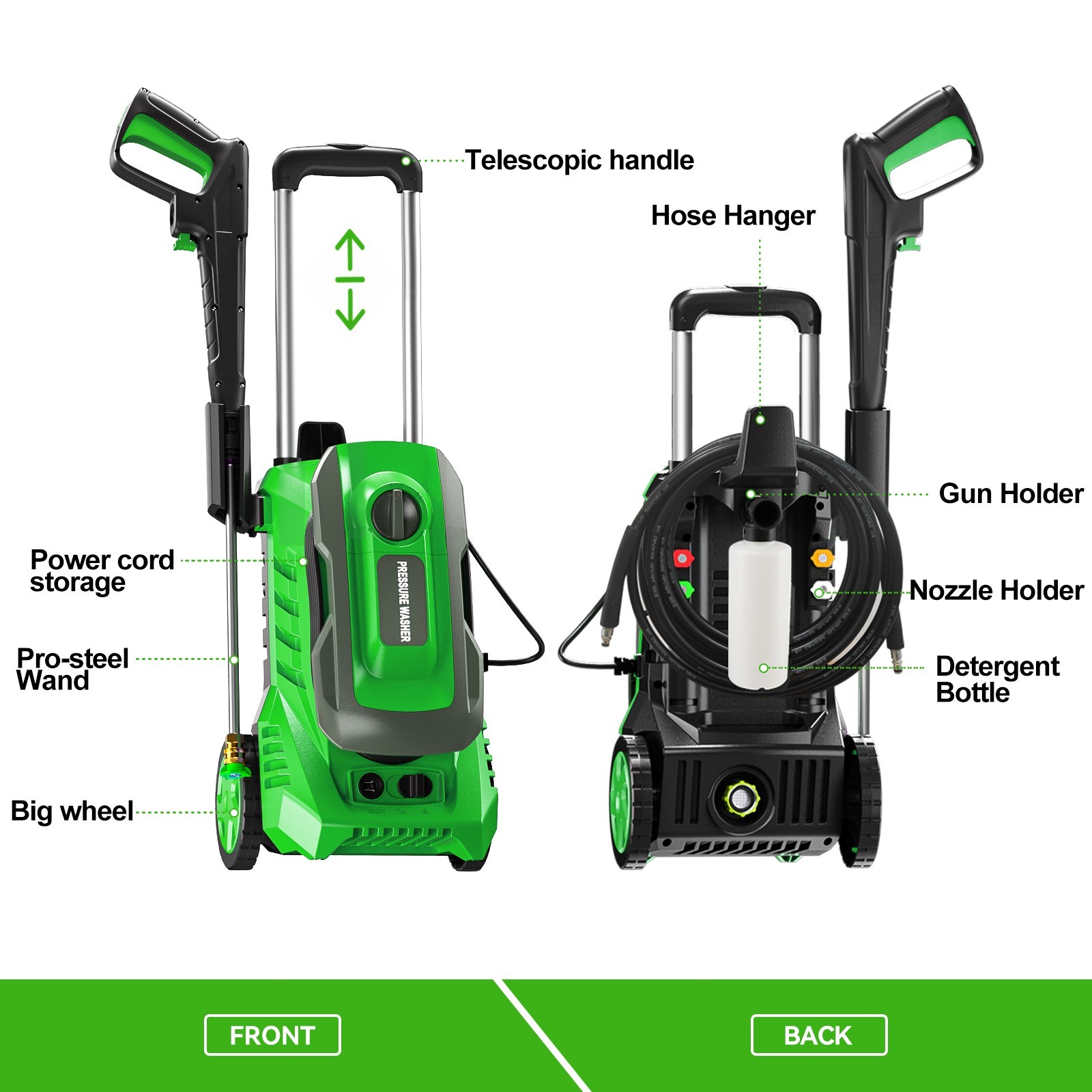 Pressure Washer 4200PSI 2.5GPM, 4 Quick Nozzles, 500ML Foam Cannon, for Patio