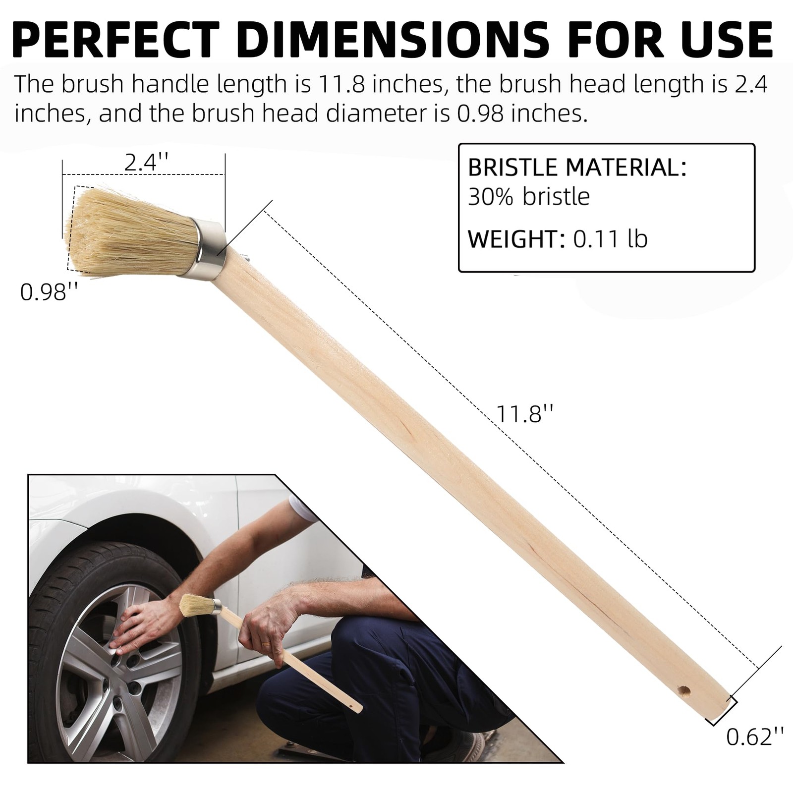 Calvana (2-Pack) Tire Lube Brush for 11.8″ Wooden Handle – Small