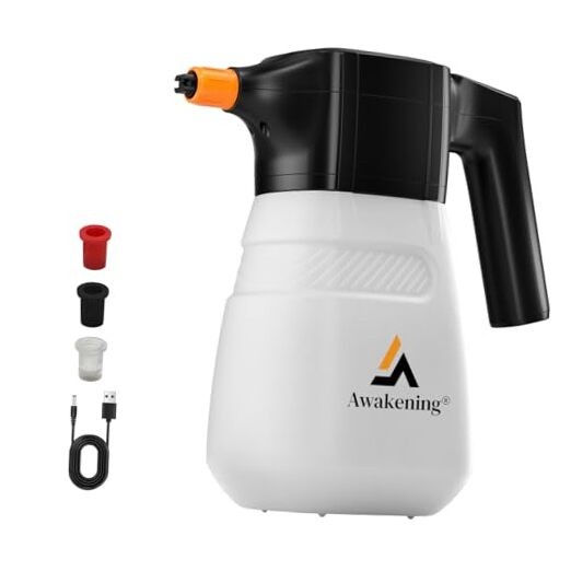 Awakening 2L Electric Foam Sprayer, Waterless Car Wash Kit, 68oz Cordless WHITE