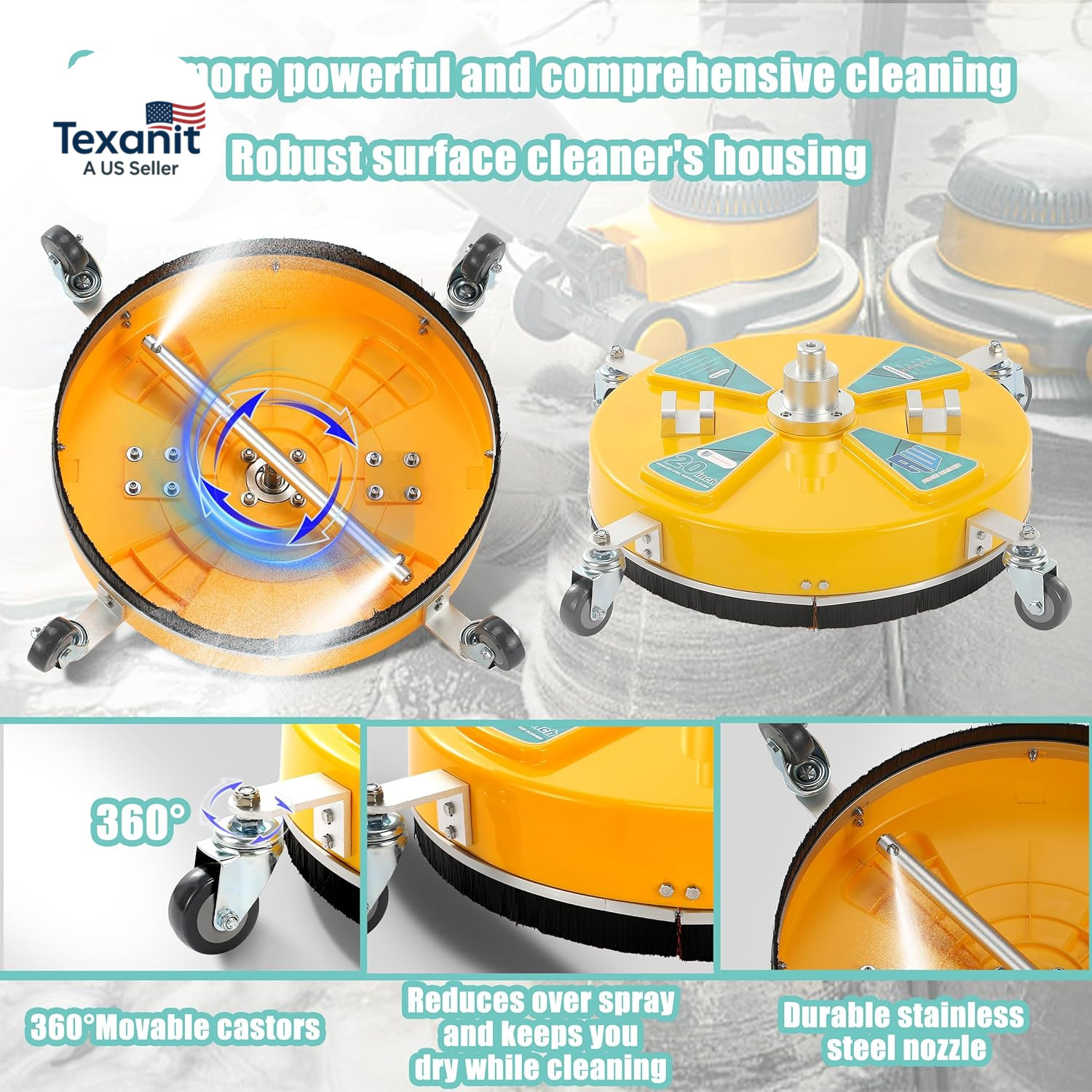 20” Pressure Washer Surface Cleaner, Surface Cleaner Dual Handle, Power Washer