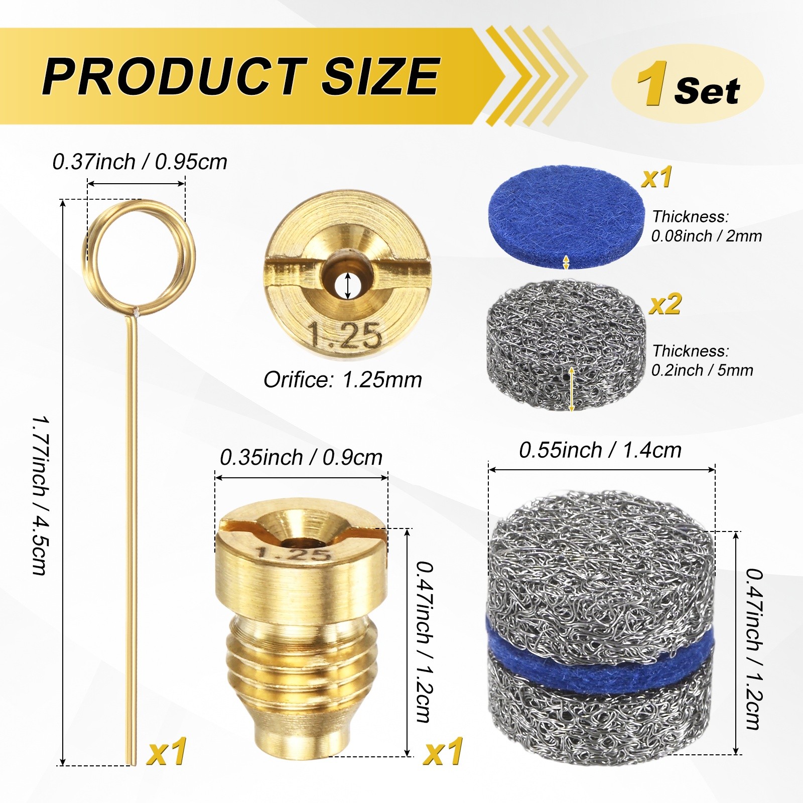1-Set Copper 1.25mm Orifice Foam Cannon Nozzle and 3 Layer Foam Maker Meshes