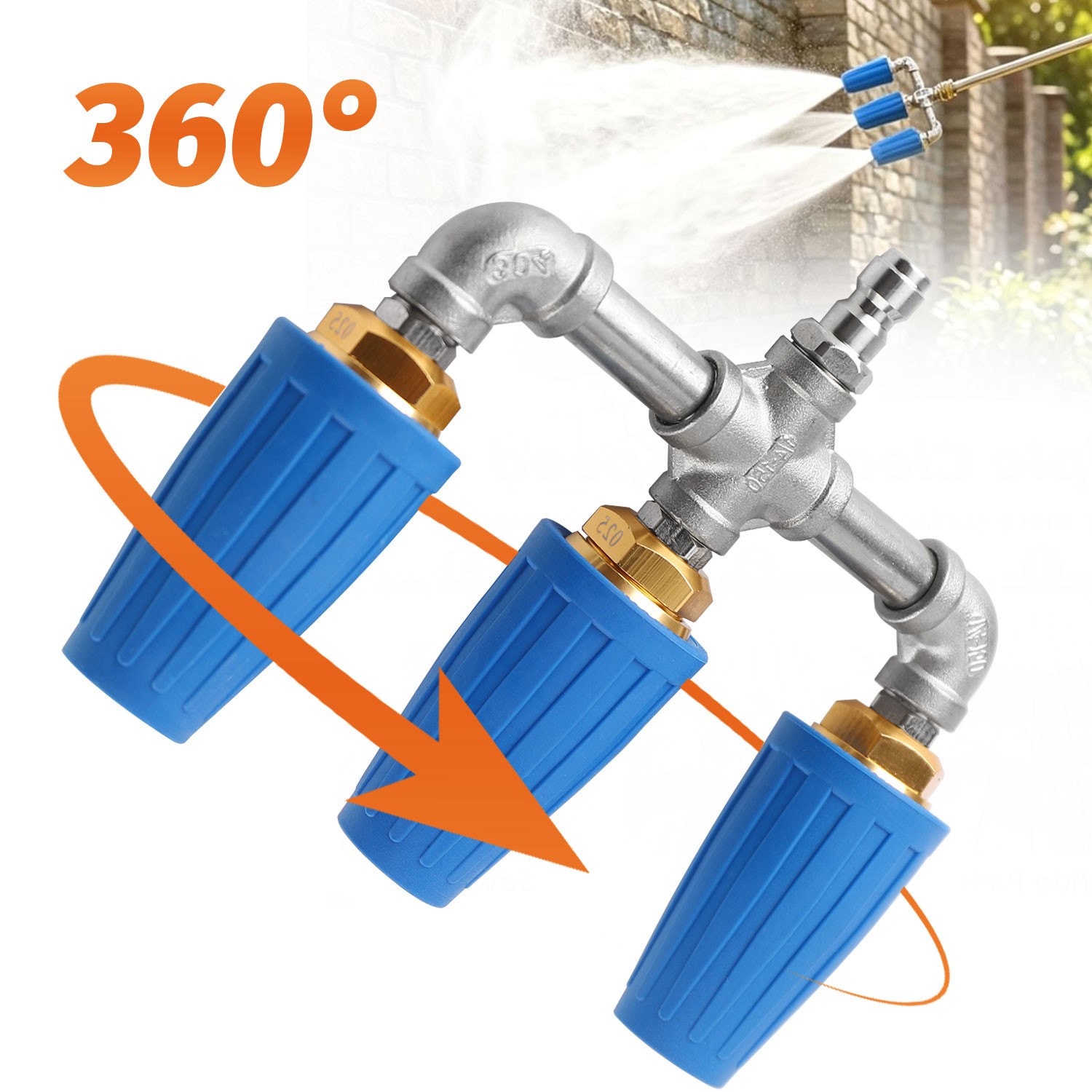 High Pressure Washer Nozzle 360° Rotating Triple Turbo 1/4″ 4000 PSI Auto Garden