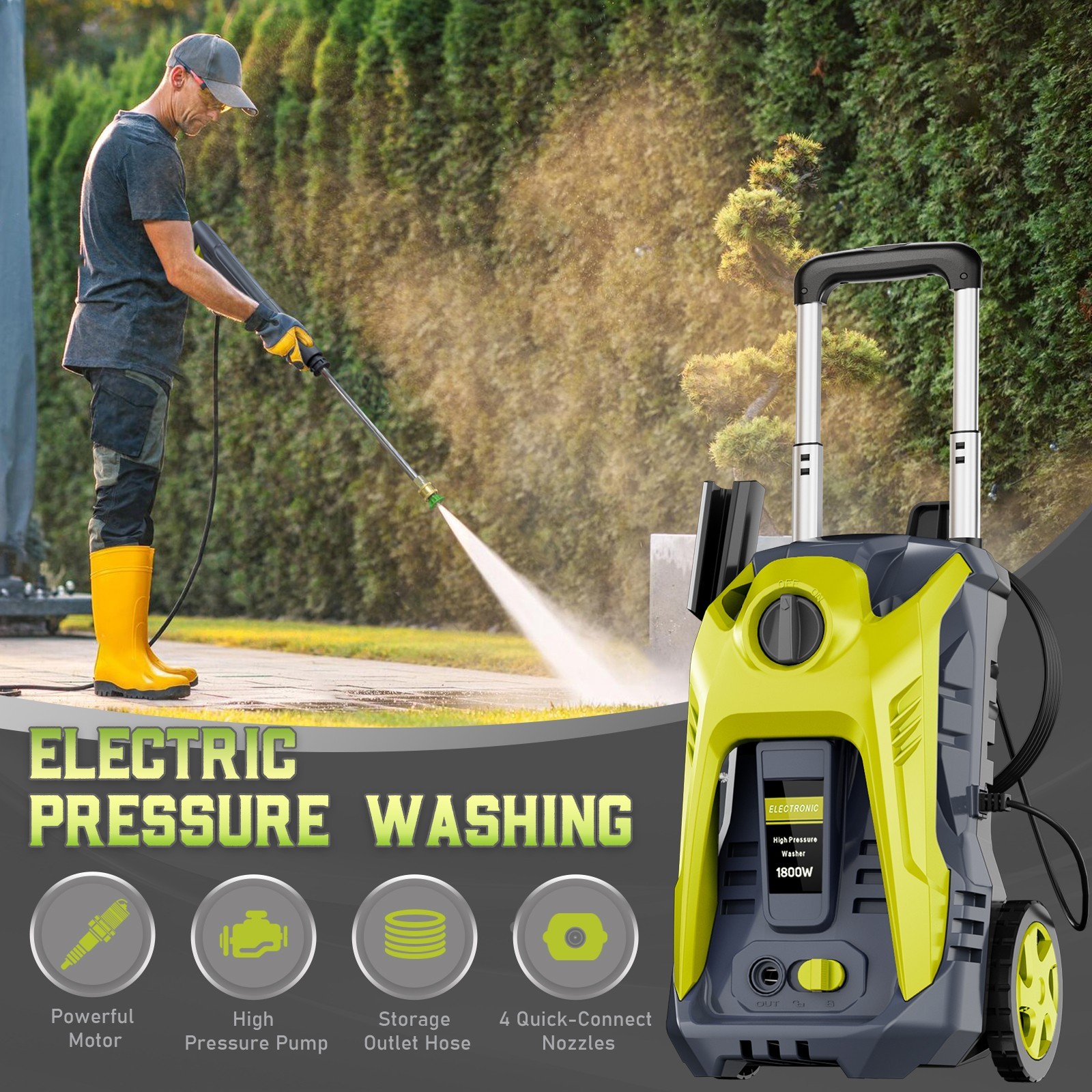 Pressure Washer 4200PSI 2.0GPM, Compact Cleaning Power, 4 Nozzles, for Home