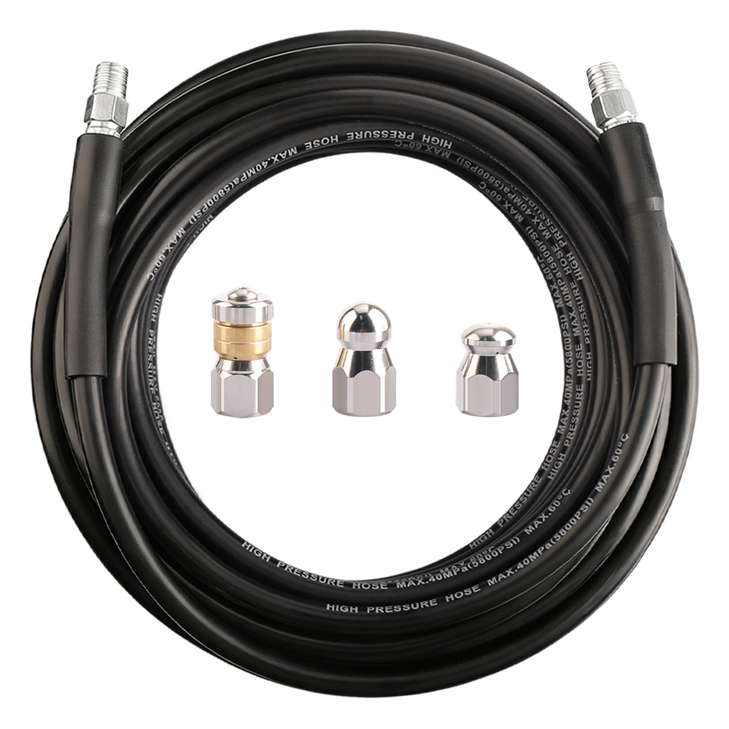 20FT Sewer Jetter Nozzles Kit Drain Cleaning Hose for Pressure Washer 5800PSI US