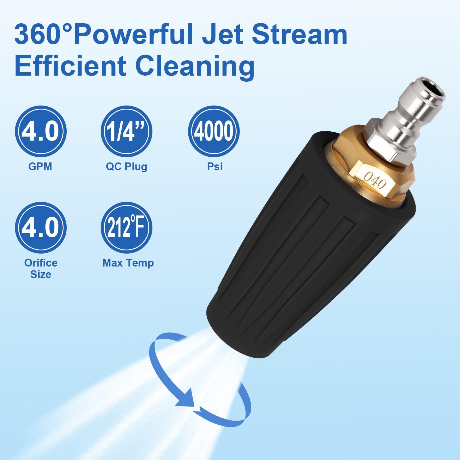 Turbo Pressure Washer Nozzle, 1/4 Inch Quick Connect, 4000 PSI 360° Rotating …