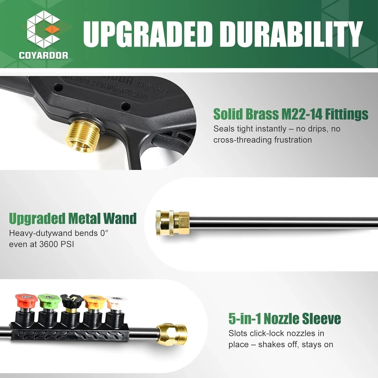 COYARDOR 3600 psi Pressure Washer Gun Extension Wand with Spray Tips