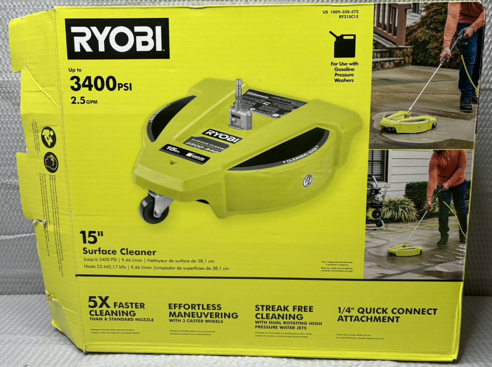 RY31SC15, Ryobi 15 in. 3400 PSI Pressure Washer Surface Cleaner with Wheels