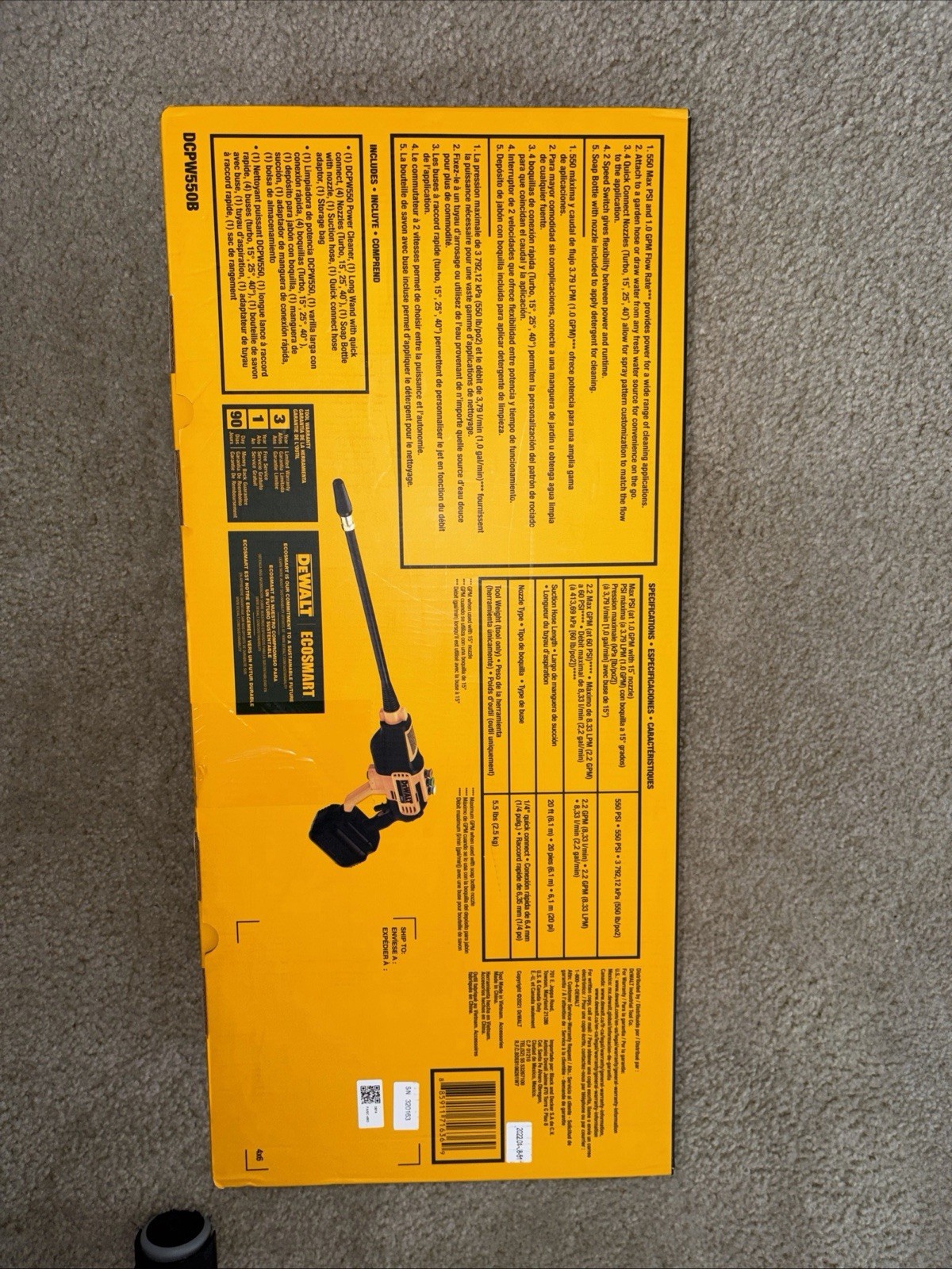 DEWALT 20V MAX 550 PSI Cold Water Pressure Washer (Tool only) (DCPW550B)