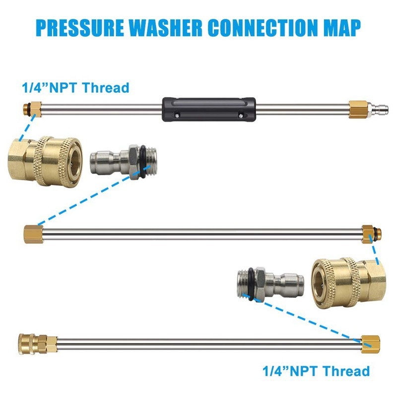 Pressure Washer Quick Connect Adapter Set 1/4 With 10pcs O-rings &ferrule