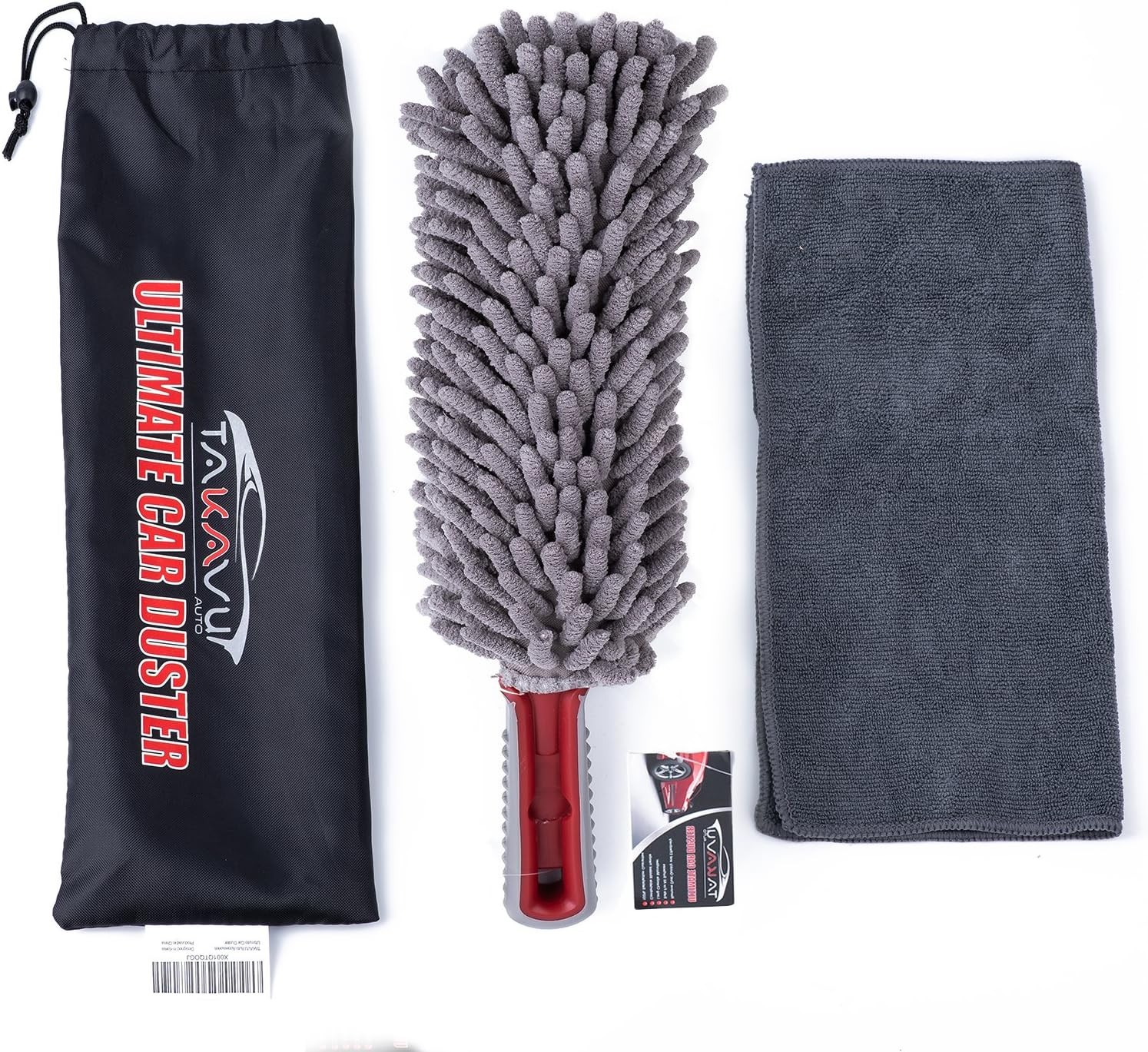 Car Duster Interior by TAKAVU, 360° Microfiber Chenille with Towel, Gray