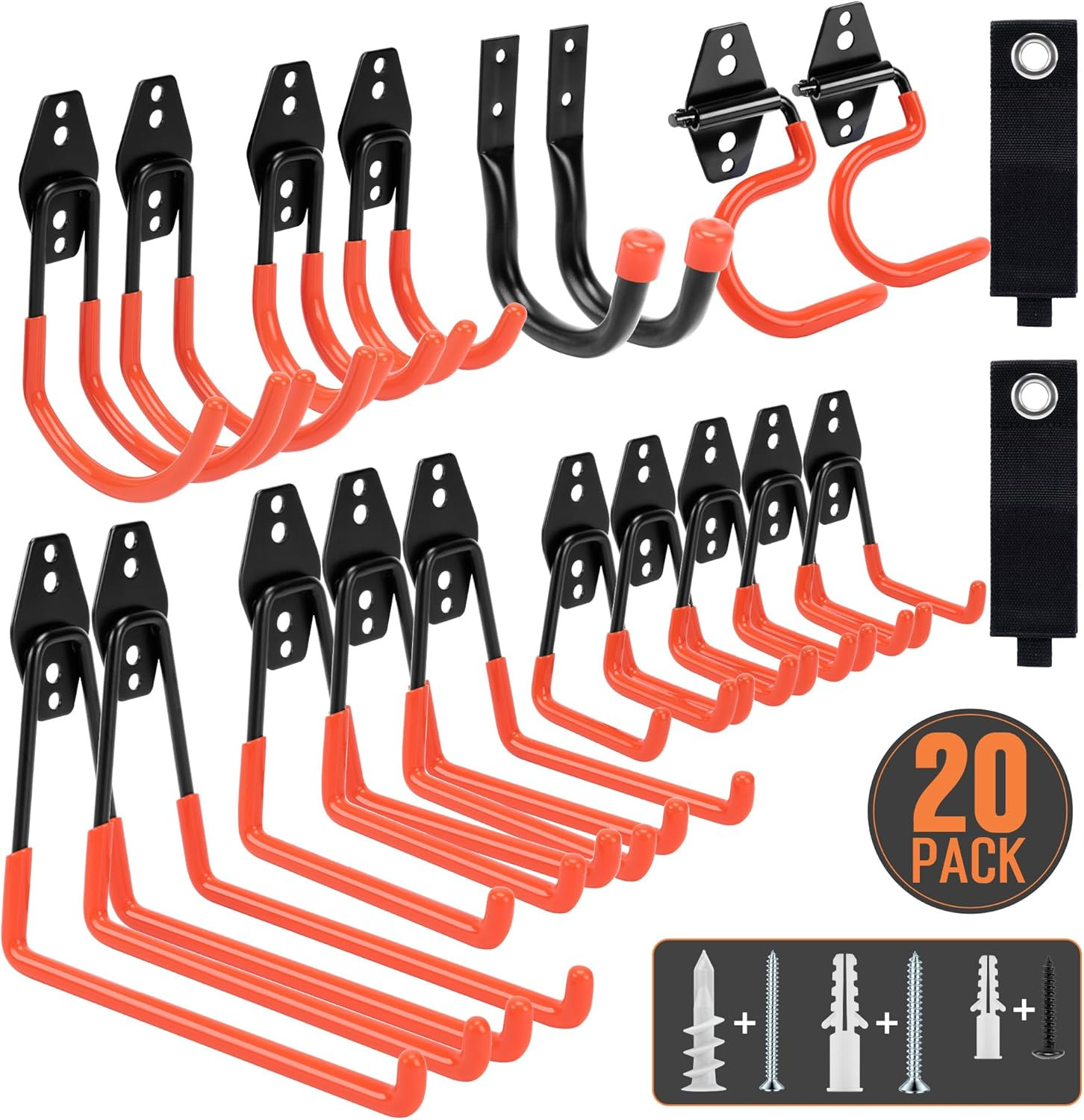Garage Hooks, 20 Pack Garage Organization, Wall Storage Hooks Heavy Duty for Han