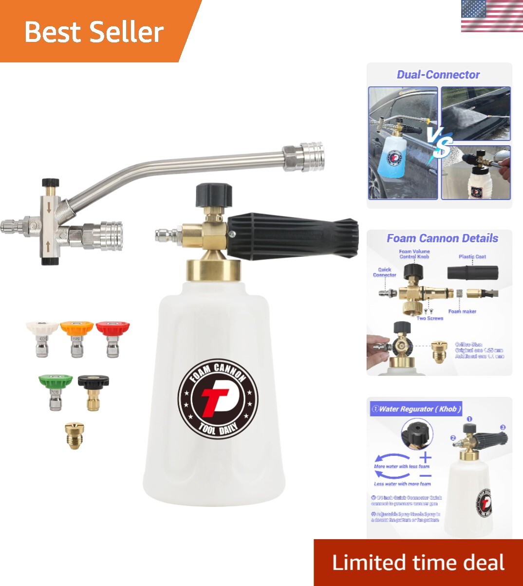 Foam Cannon with Two-Way Shuttle Valve – Hassle-Free Cleaning Solution