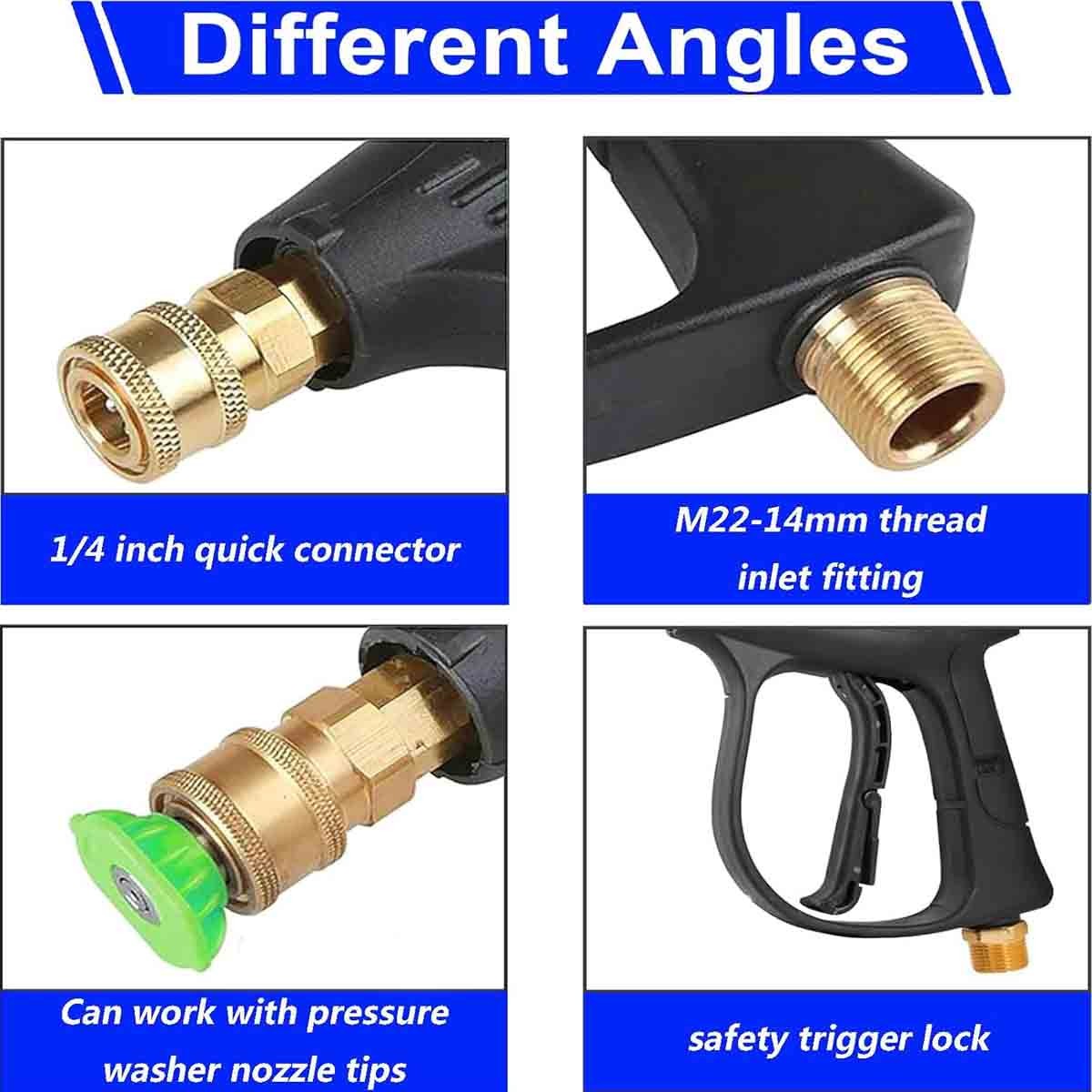 Pressure Washer Short Gun M22 14mm 1/4” Quick Connect Spray Gun 5 Nozzle Tips