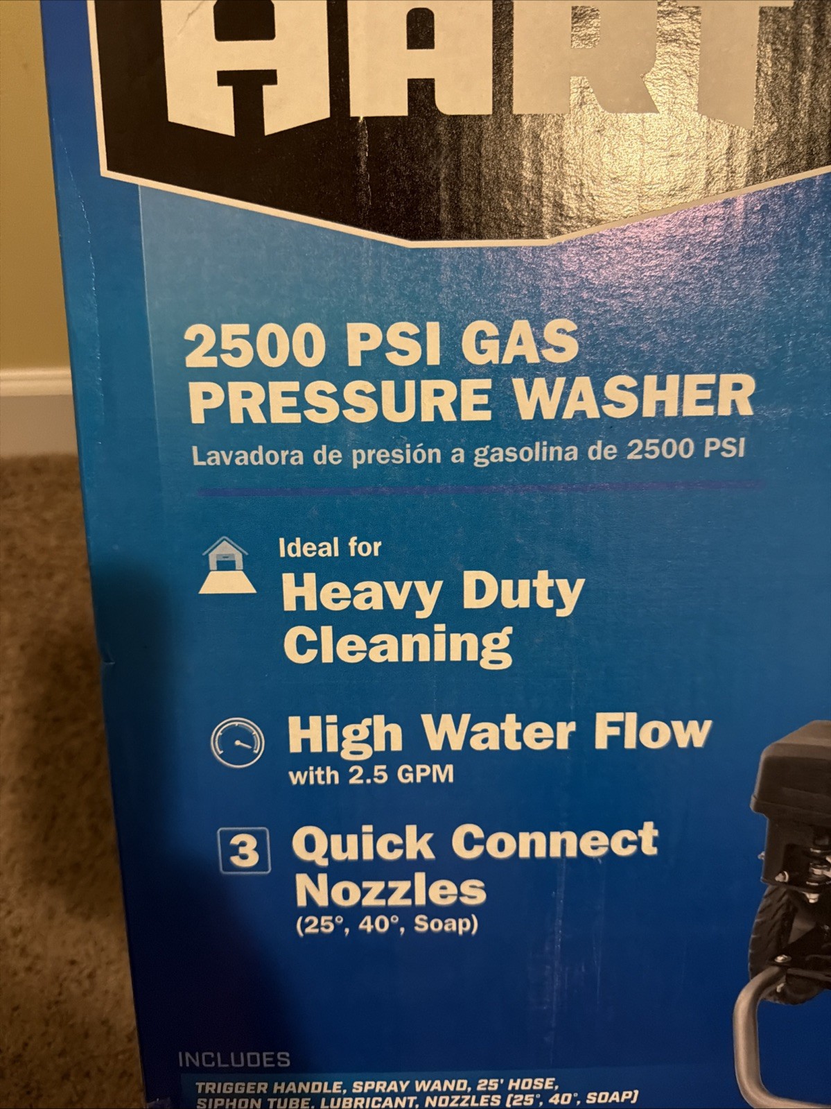 HART HW80525VNM 2500PSI 2.5 GPM 212cc Cold Water Gas Pressure Washer