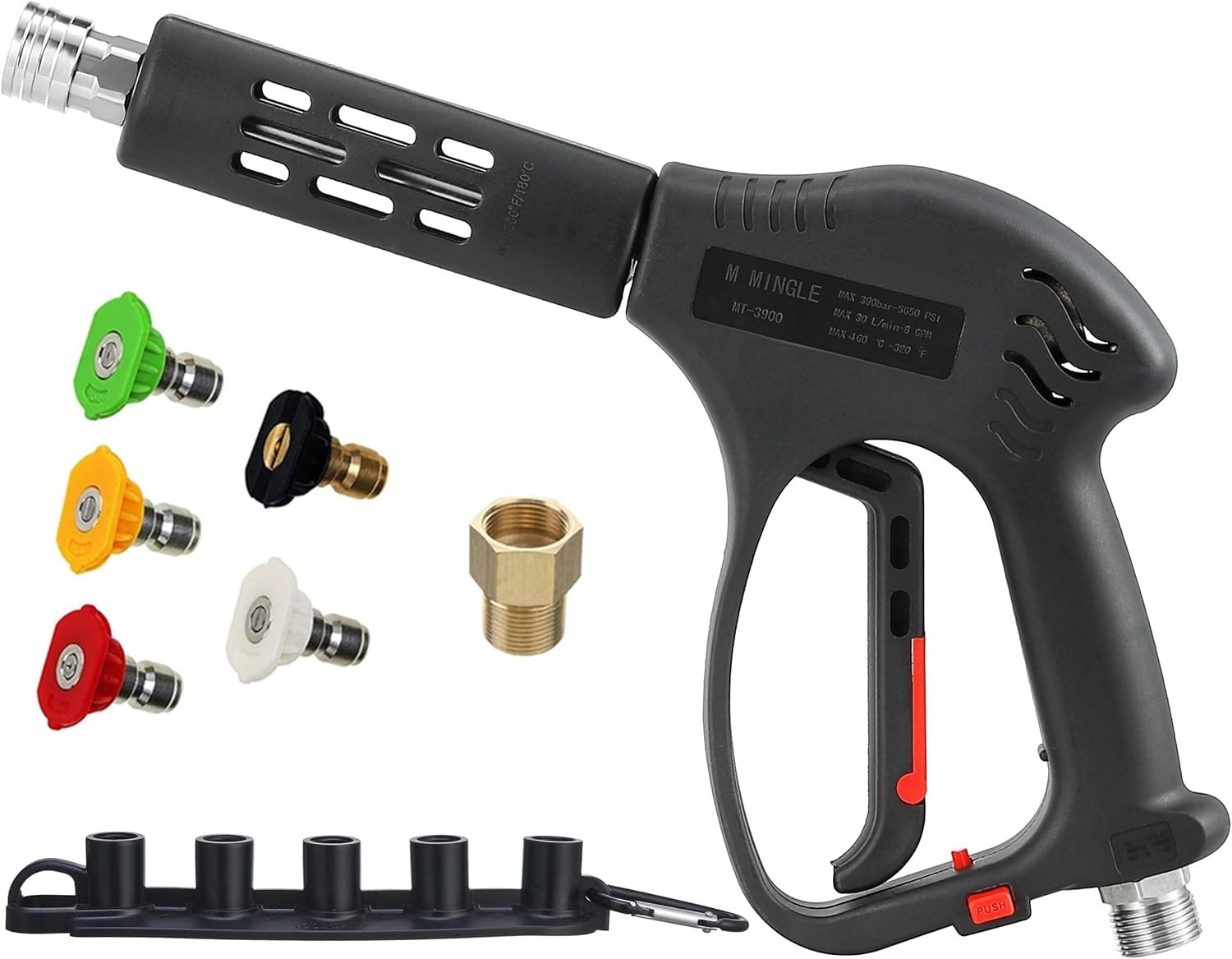 Short High Pressure Washer Gan, 5000 PSI, M22 Fitting, 5 Nozzle Tips, Hot Cold