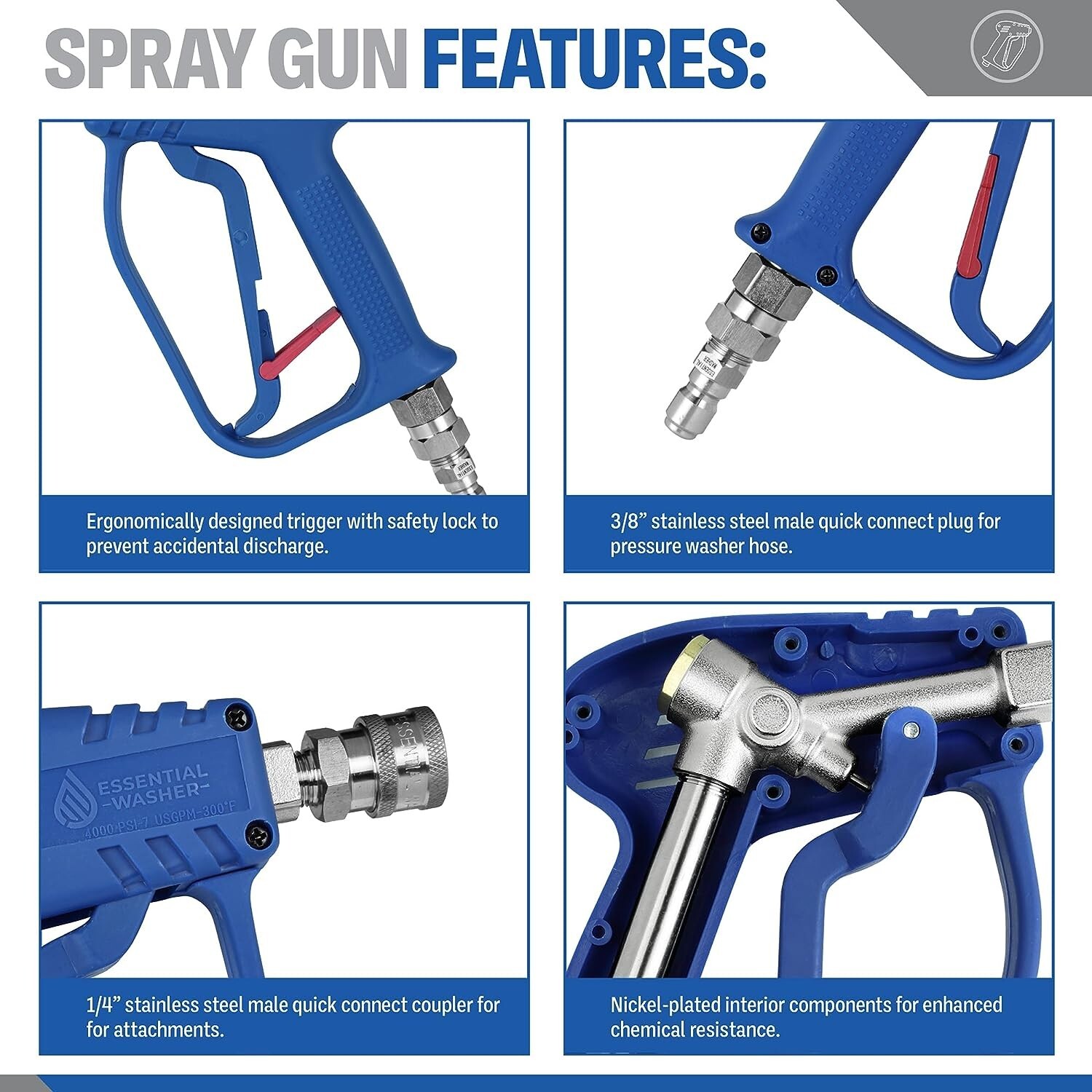 Reliable Compact Pressure Washer Gun – Stainless Steel Swivel – Stubby Design
