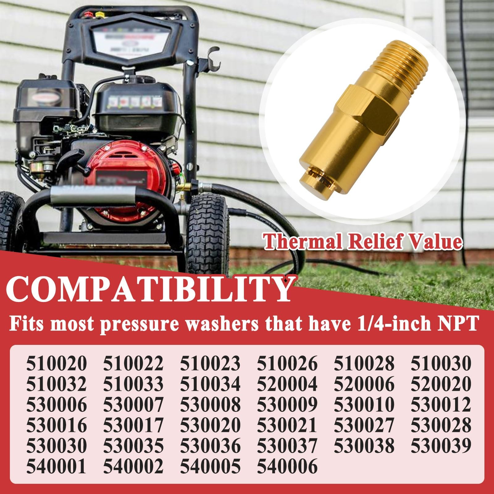 7101359 Thermal Relief Valve for Gas Powered Pressure Washer Pumps, 1/4 Inch NPT