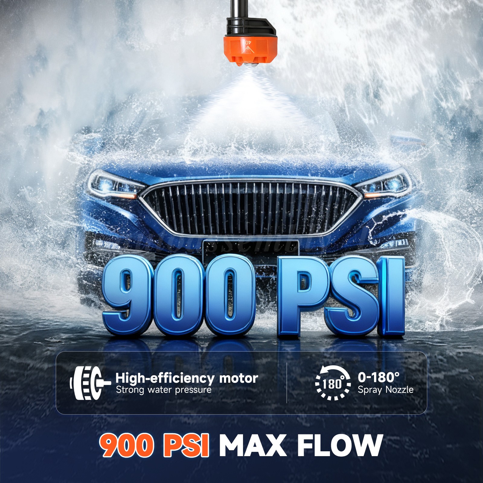 900PSI Cordless Pressure Washer Handheld Car Wash Gun 6-in-1 Nozzle 16.4FT Hose