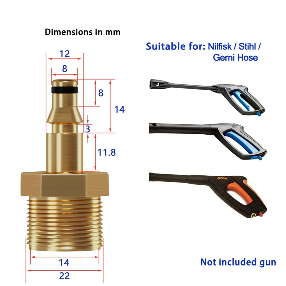 Quick High Pressure Washer M22 Adapter Gun Hose Pipe Connector Convert Tool