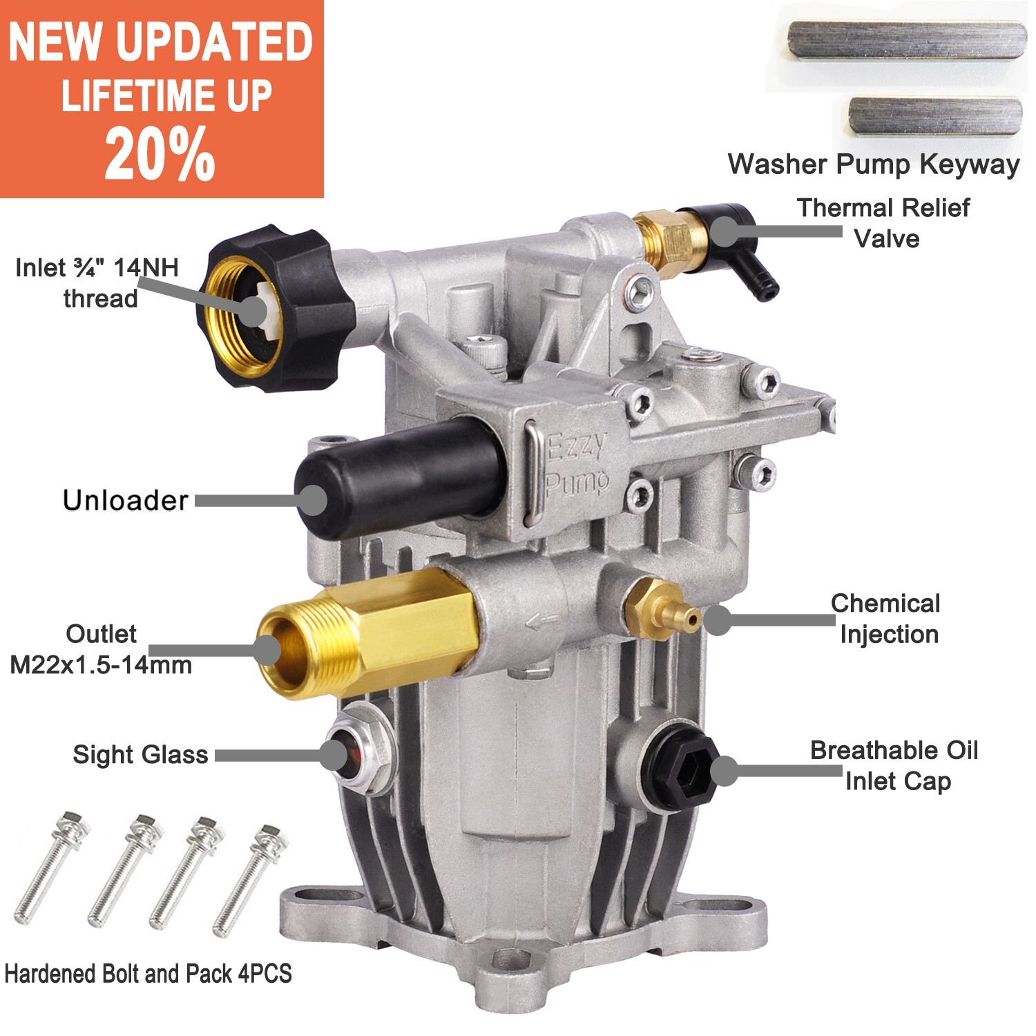 Pressure Washer Pump – Horizontal 3/4″ Shaft – MAX 3000 PSI, 2.5 GPM, Oil Sealed