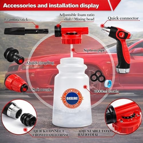 56Pcs Car Wash Cleaning Kit with Foam Gun, Car Wash Brush with Long Handle, Car