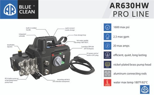 AR630 Gen 2 HOT Water Pressure Washer | AR Blue Clean 630 | 2.3 GPM