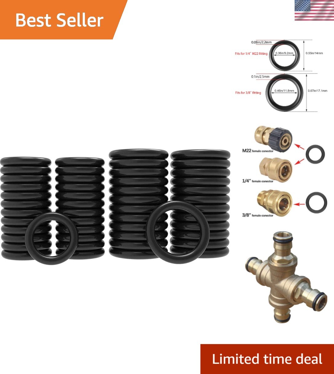 50 Pack O-Rings Power Pressure Washer Replacement for 1/4 inch, 3/8 inch, M22…