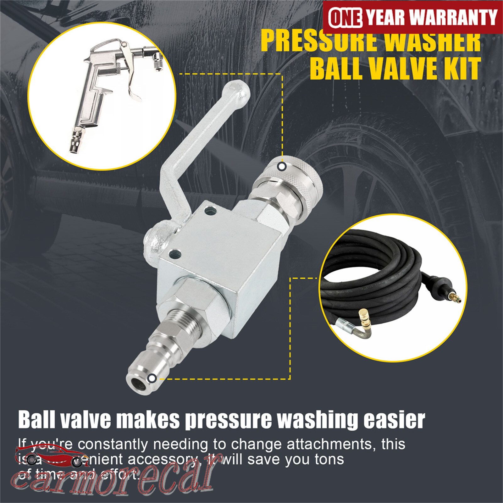 Steel High Pressure Washer Ball Valve Kit, 3/8 Inch Quick Connect 4500 PSI