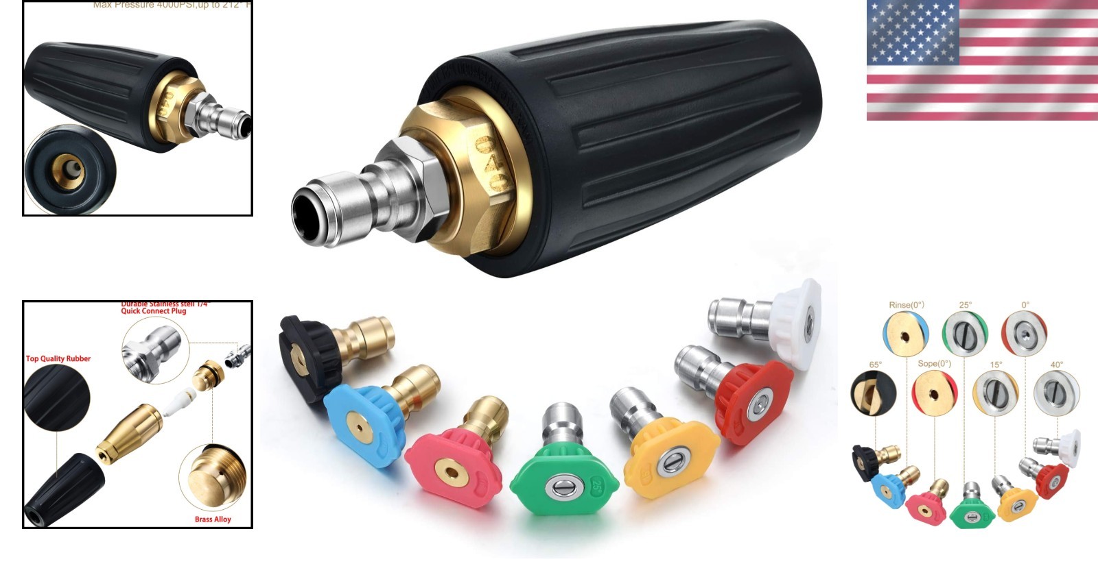4.0 GPM Rotating Turbo Nozzle Set with 7 Spray Patterns for Pressure Washers