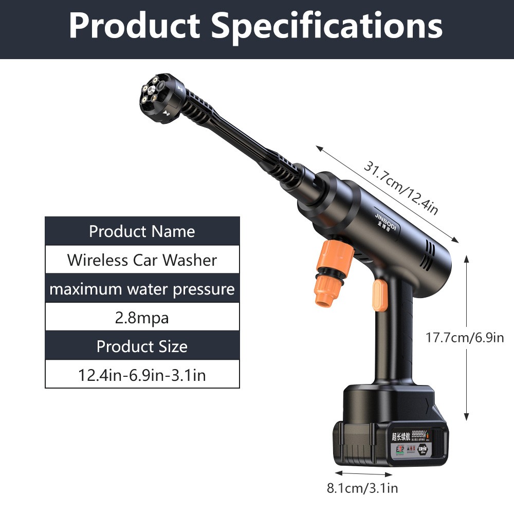 21V 300W Portable High Pressure Car Washer Rechargeable Car Washing Gun